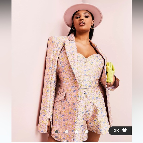 ASOS Curve Jackets & Blazers - ASOS LUXE Curve Jacquard Blazer with shoulder pads, size 16